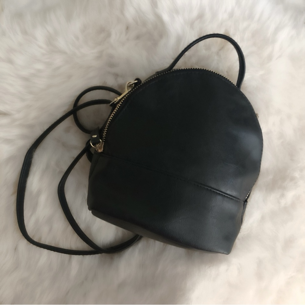 Black Faux Leather Mini Adjustable Backpack Crossbody Bag